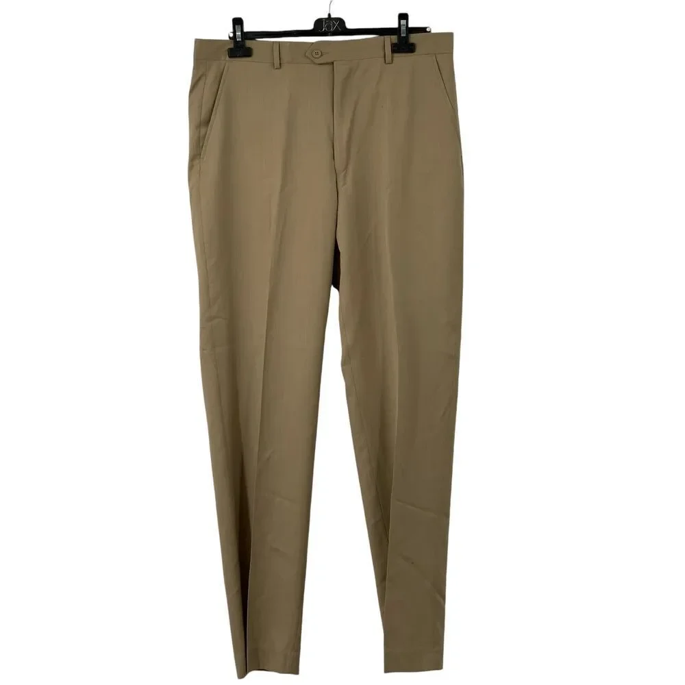 NWT Alfani Mens Flat Front Straight Leg Tan Wool Dress Pants Trousers Size 36x34